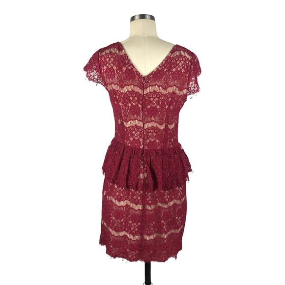 MAEVE ANTHROPOLOGIE Elsa Red Lace Peplum Mini Dress Size Medium Lined - Picture 3 of 6